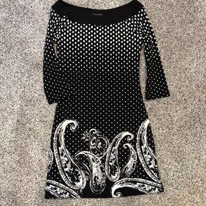 White House Black Market Elegant Black and White Patterned Dress